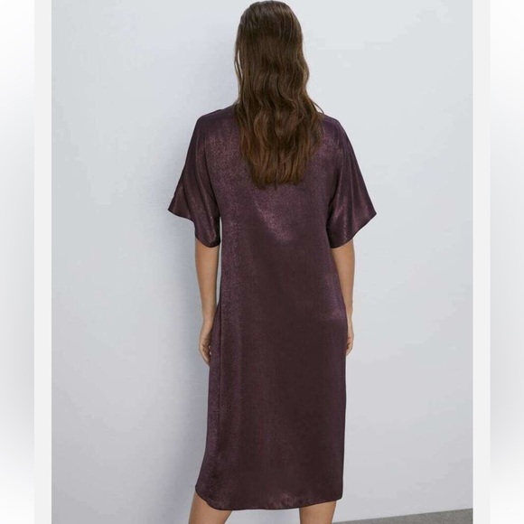 Zara Knotted Deep Plunged Plum Midi Woman’s XS - Picture 2 of 5